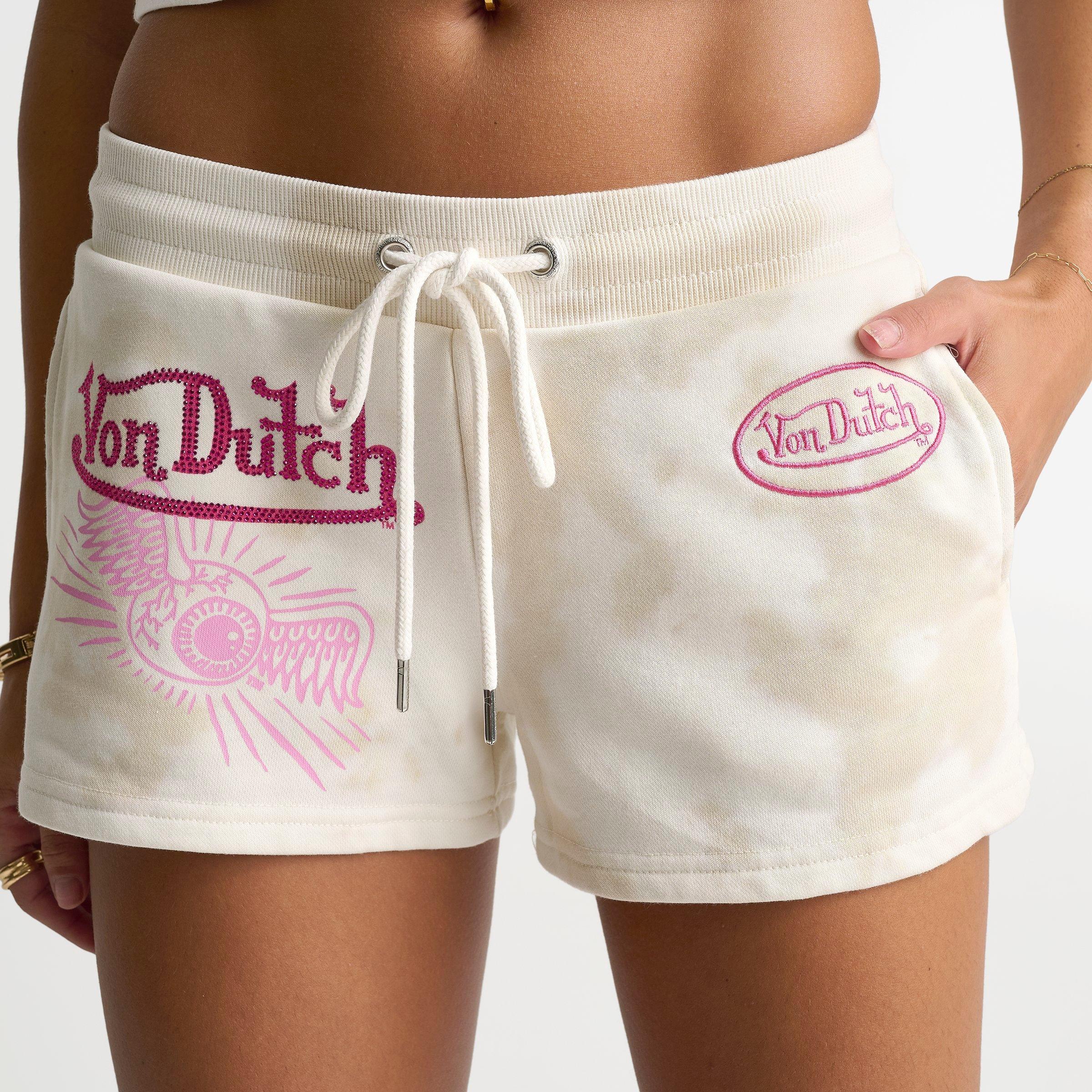 Women's Von Dutch Rhinestone Logo Fleece Shorts