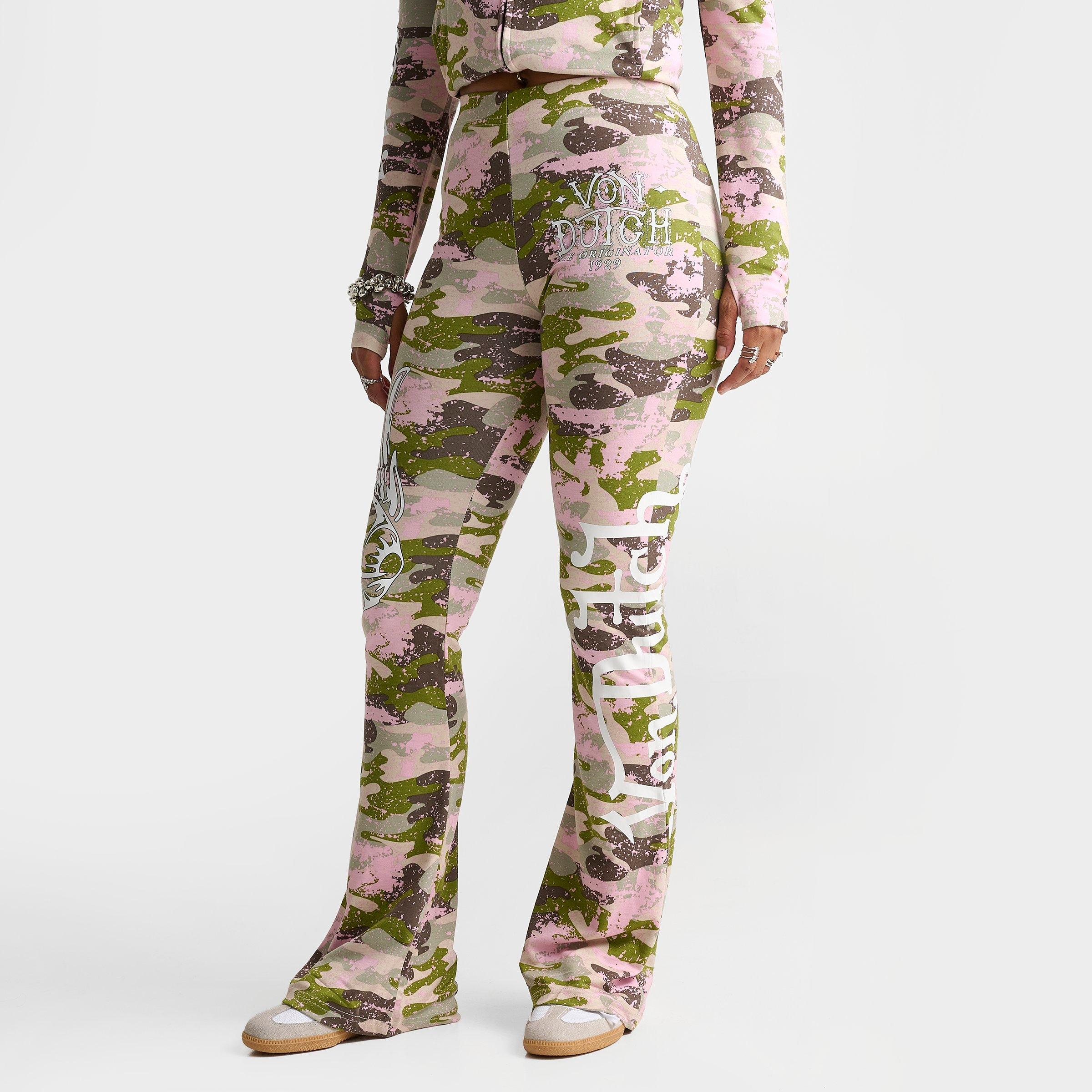 Women's Von Dutch Camo Print Mid-Rise Flared Leggings