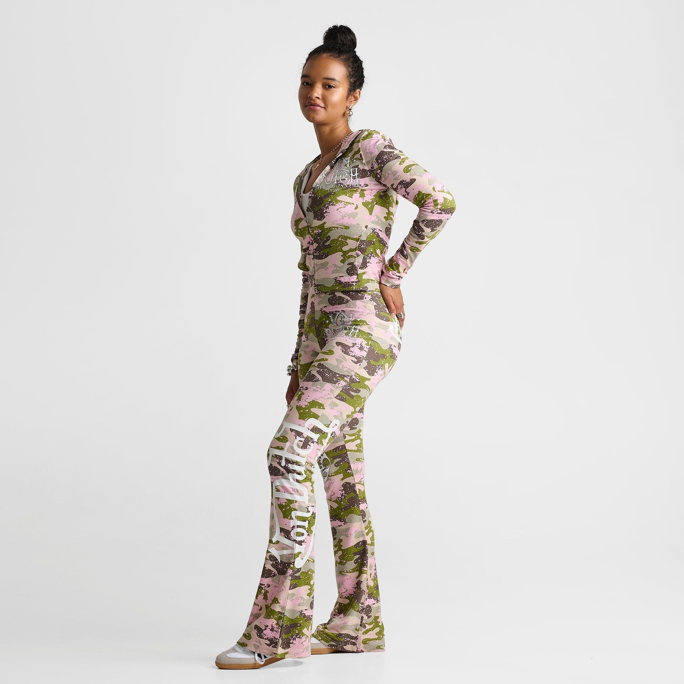 Women's Von Dutch Camo Print Mid-Rise Flared Leggings