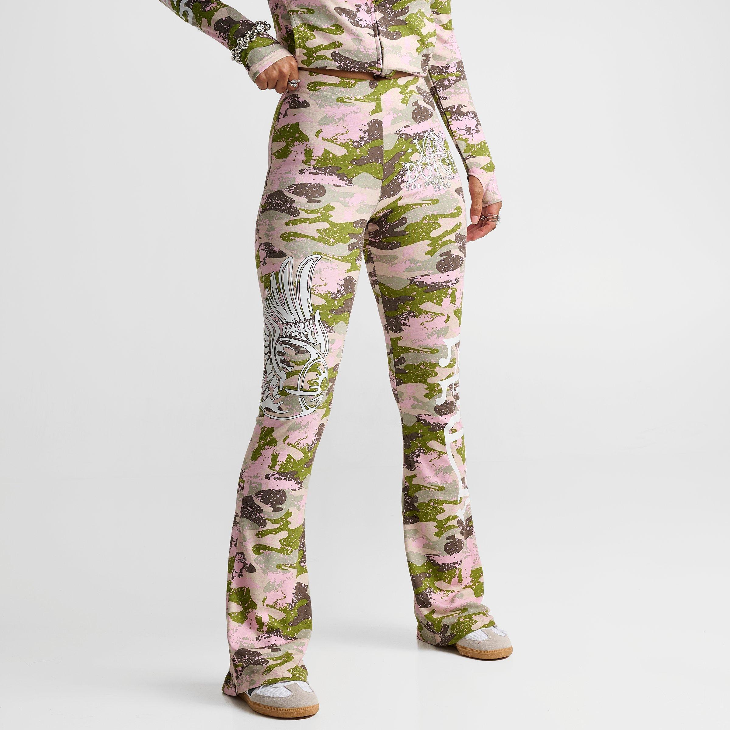 Women's Von Dutch Camo Print Mid-Rise Flared Leggings