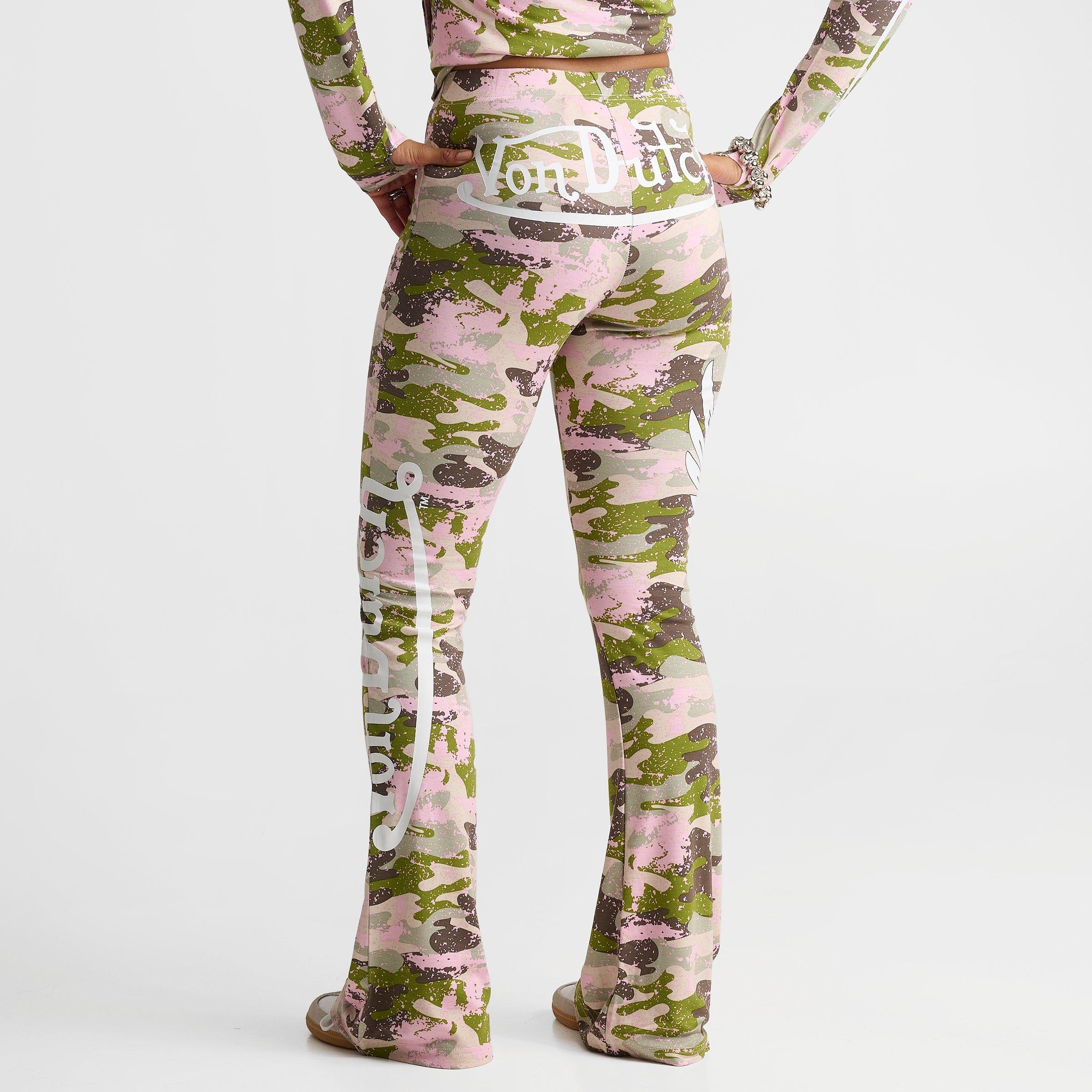 Women's Von Dutch Camo Print Mid-Rise Flared Leggings