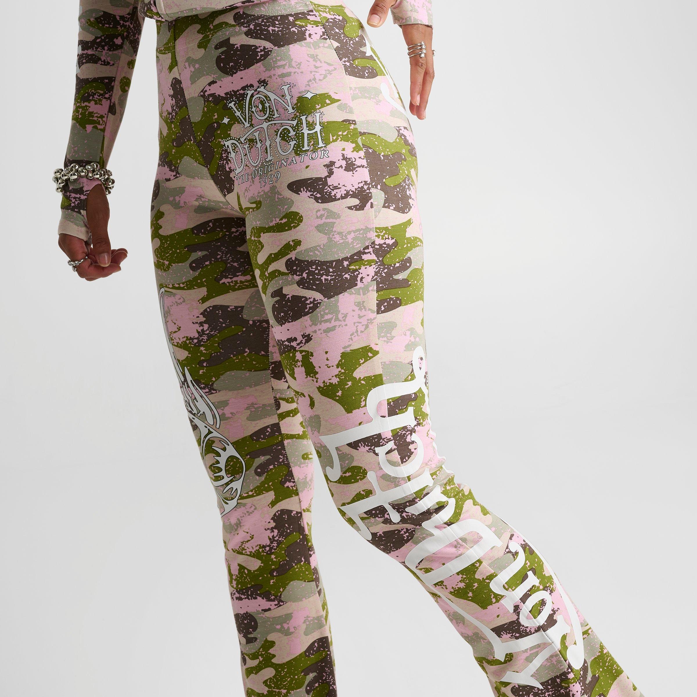 Women's Von Dutch Camo Print Mid-Rise Flared Leggings