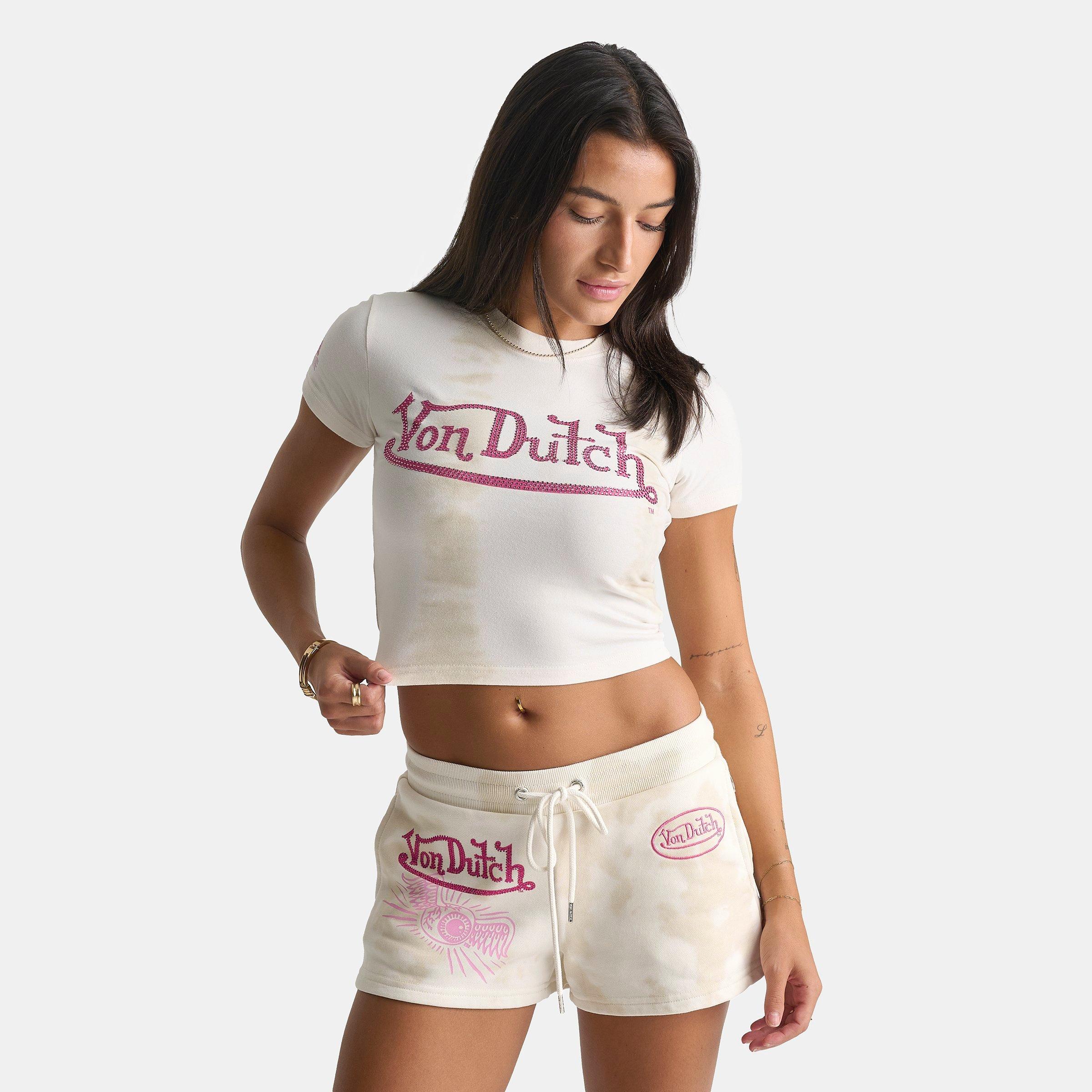 Women's Von Dutch Rhinestone Logo Baby T-Shirt
