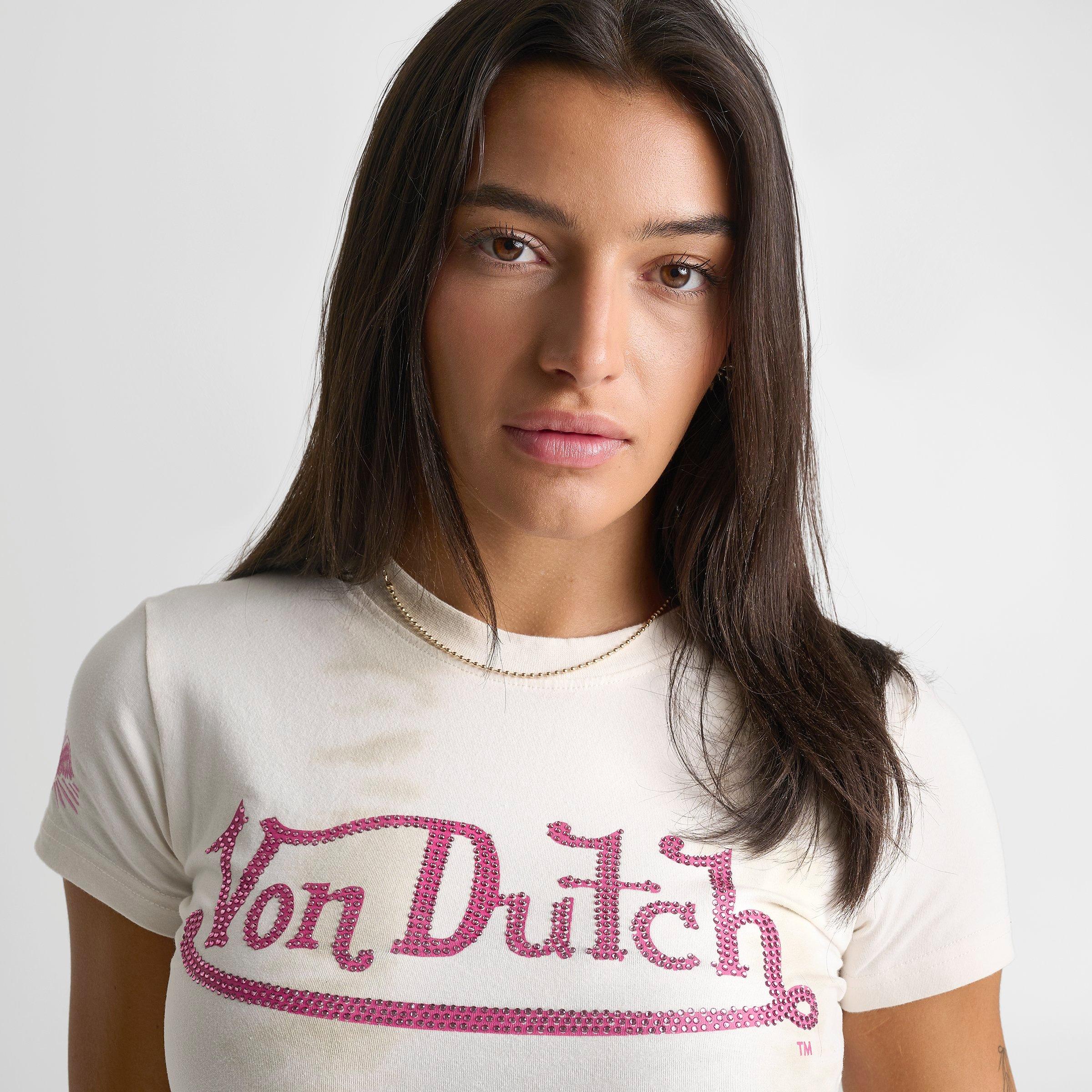 Women's Von Dutch Rhinestone Logo Baby T-Shirt