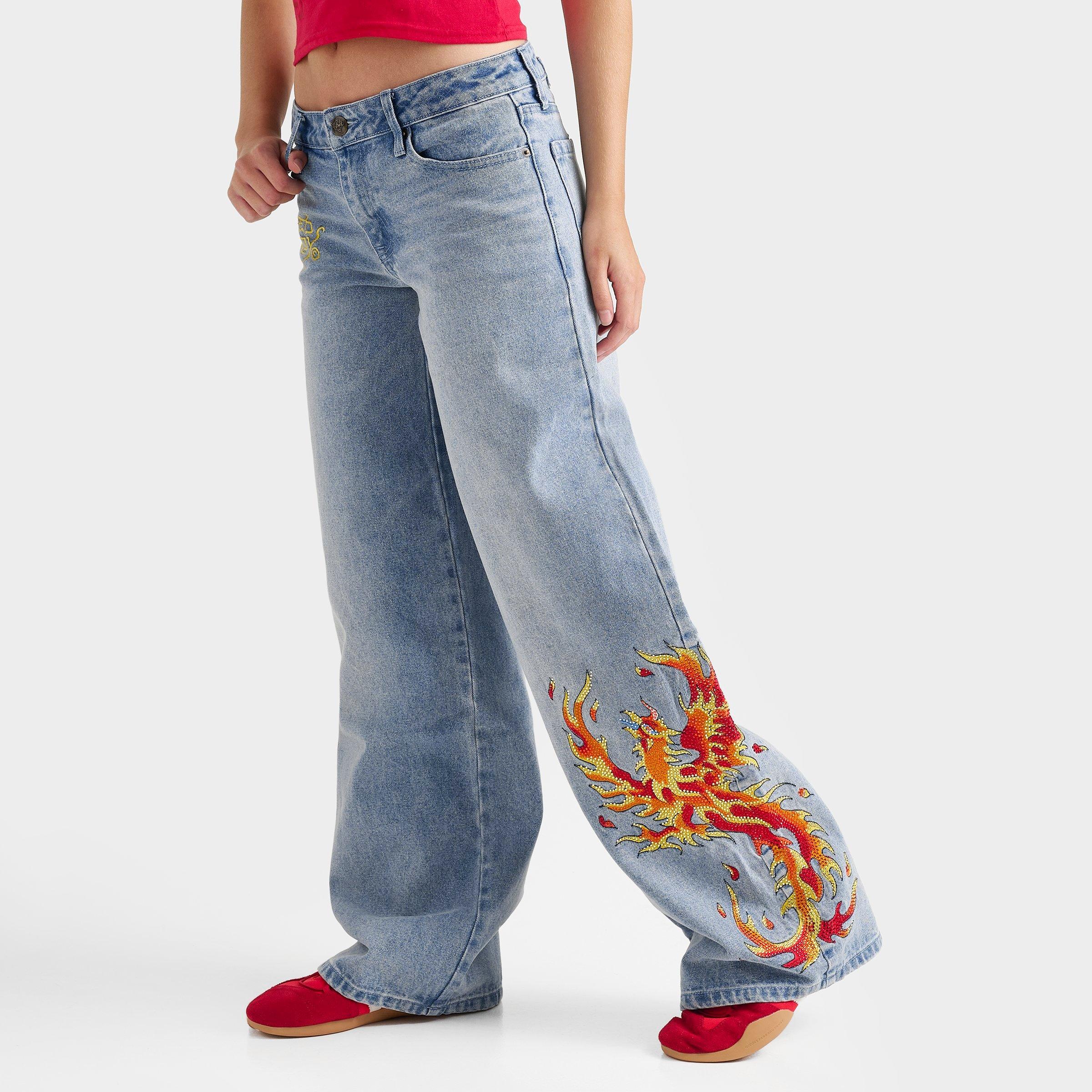 Women's Ed Hardy Rhinestone Phoenix Eagle Baggy Jeans