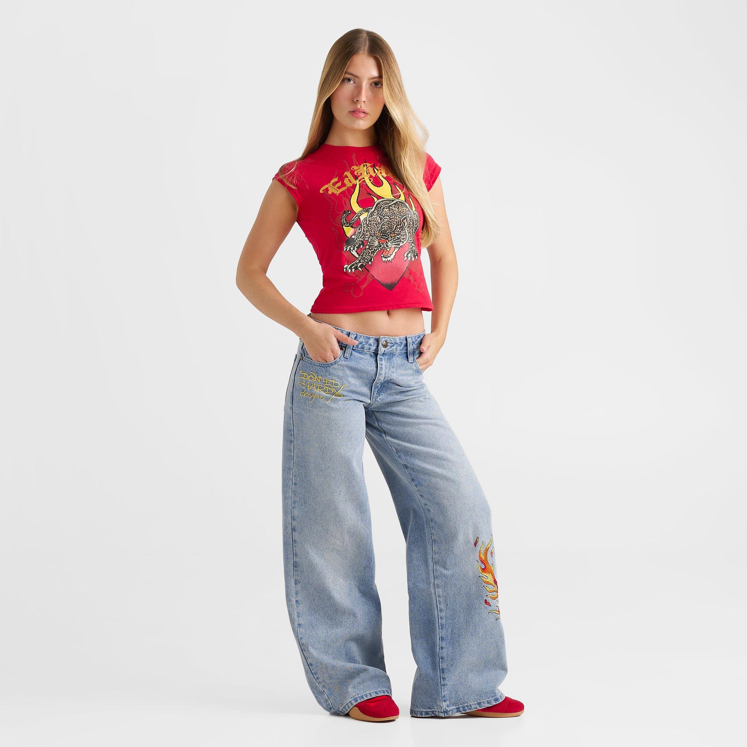 Women's Ed Hardy Rhinestone Phoenix Eagle Baggy Jeans