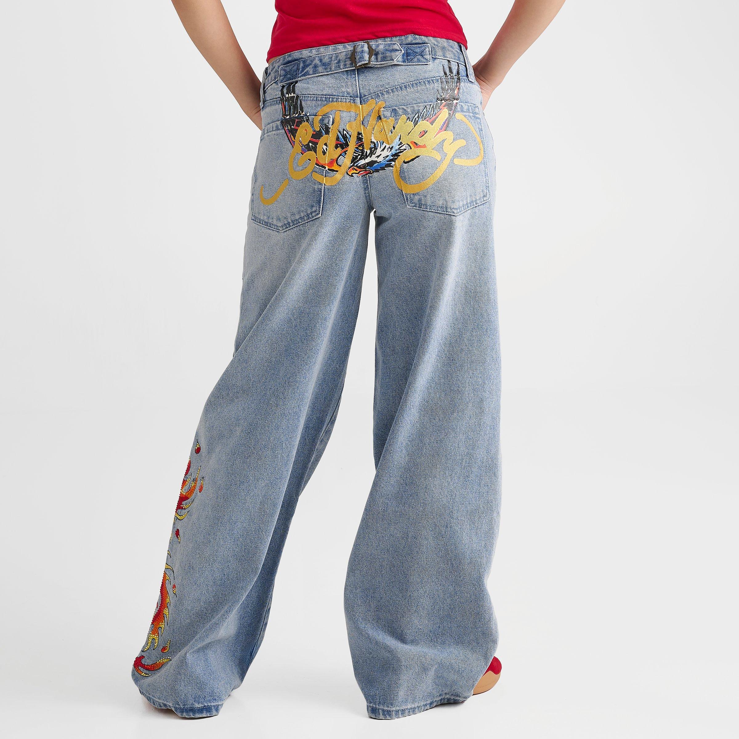 Women's Ed Hardy Rhinestone Phoenix Eagle Baggy Jeans