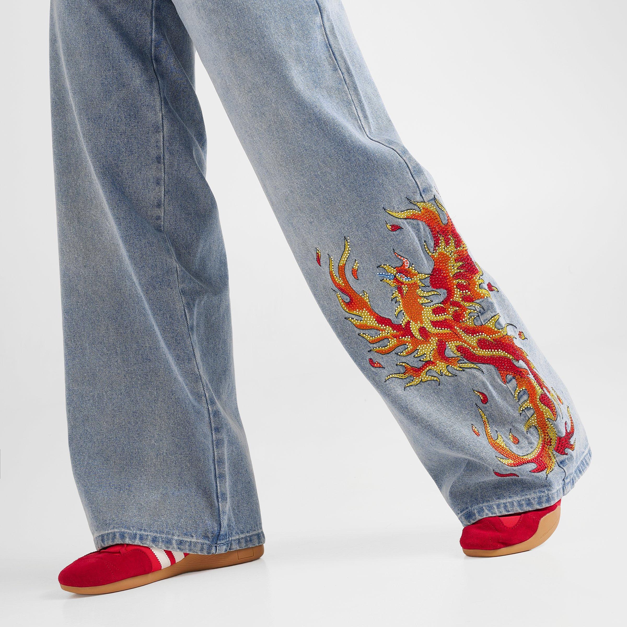 Women's Ed Hardy Rhinestone Phoenix Eagle Baggy Jeans