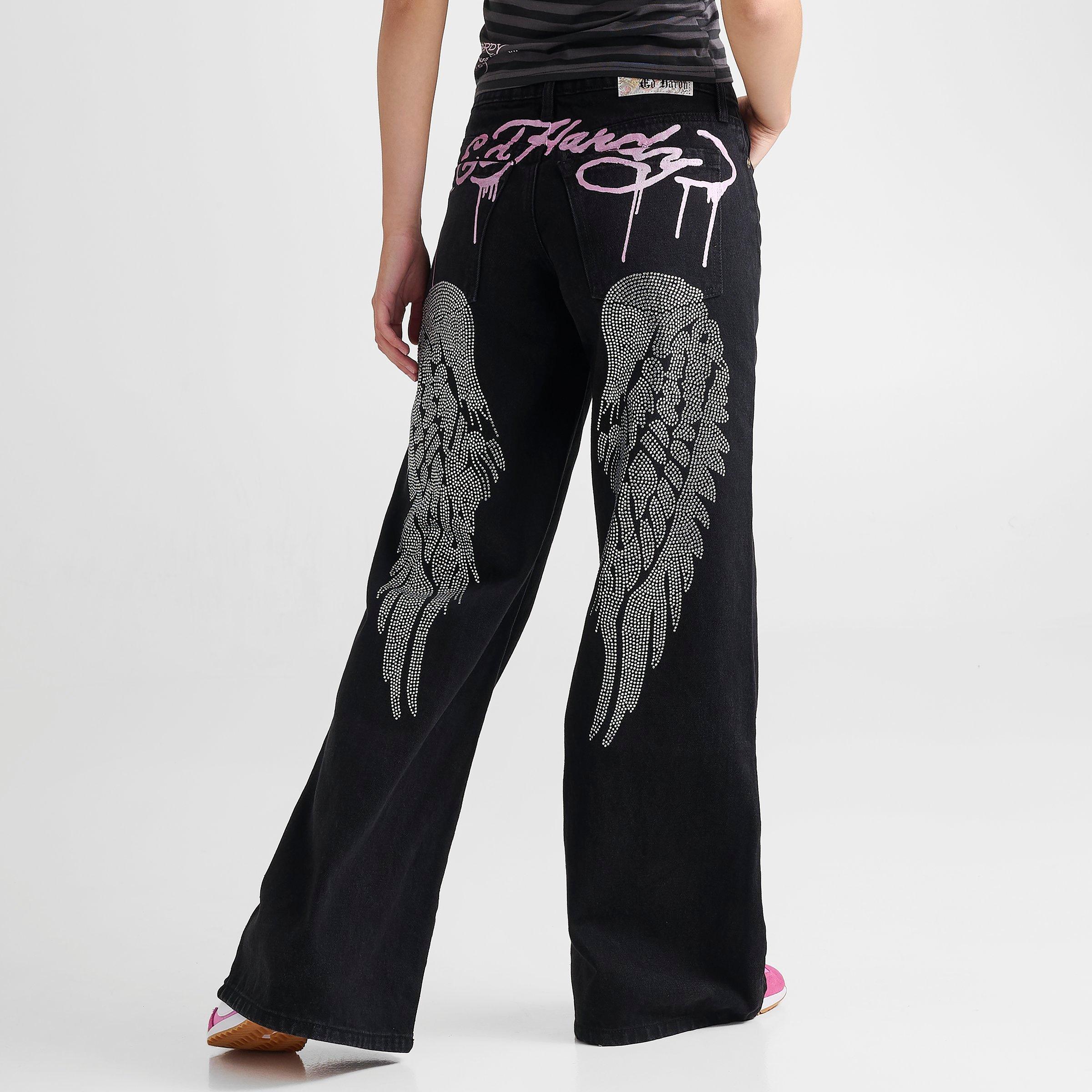 Women's Ed Hardy Rhinestone Angel Super Baggy Jeans