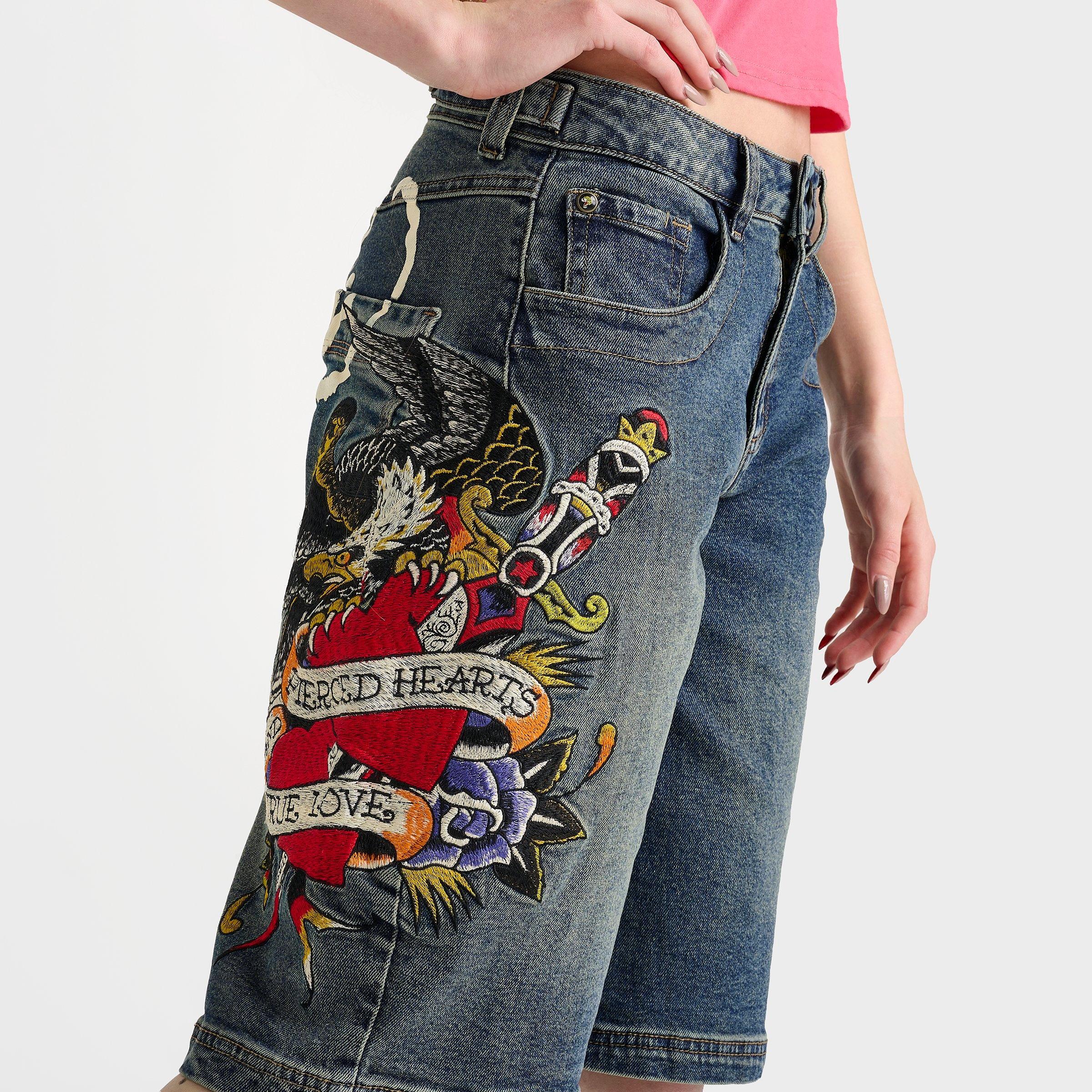Women's Ed Hardy Sacred Heart Denim Jorts