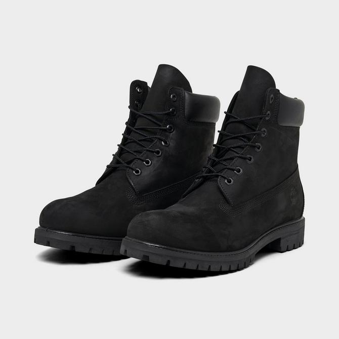 Three Quarter view of Men's Timberland 6 Inch Premium Waterproof Boots in Black Nubuck Click to zoom