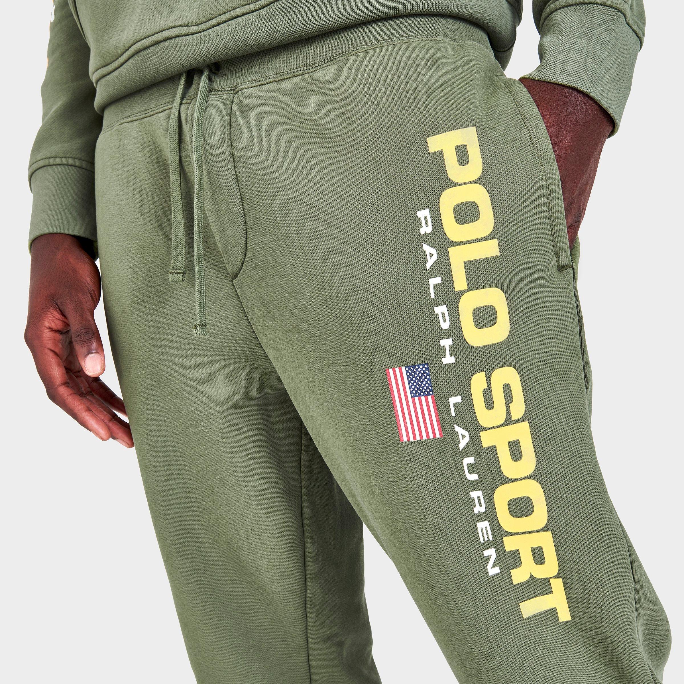 olive green men's polo ralph lauren sweatpants and hoodie