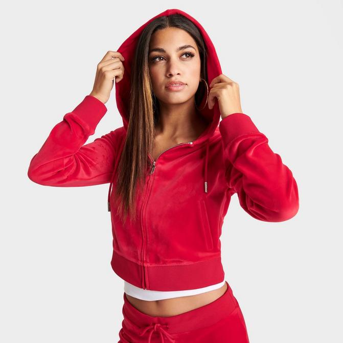 JUICY COUTURE SPORT Cropped Fleece Sweatshirt Womens Size Large Black Pink  Logo