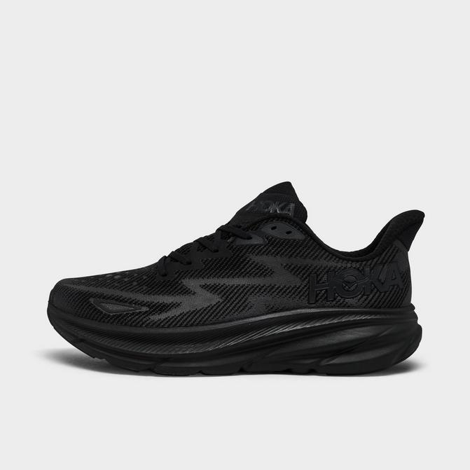 Right view of Men's HOKA Clifton 9 Running Shoes in Black/Black Click to zoom
