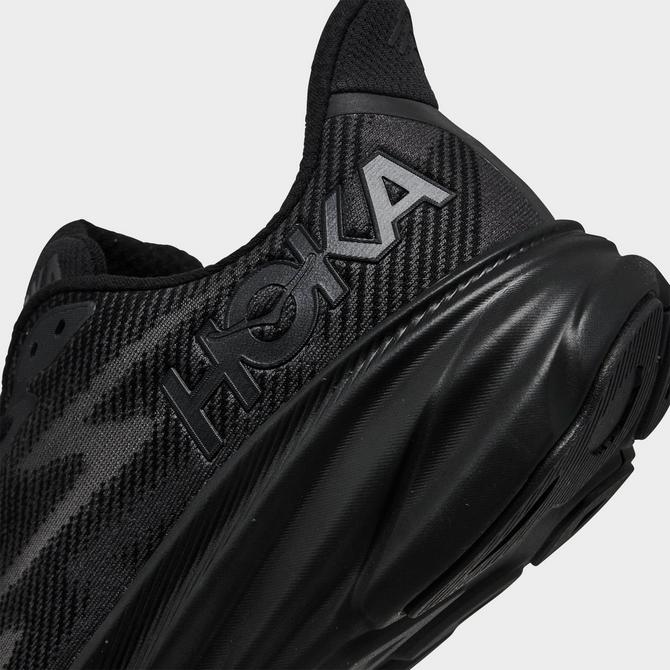 Front view of Men's HOKA Clifton 9 Running Shoes in Black/Black Click to zoom