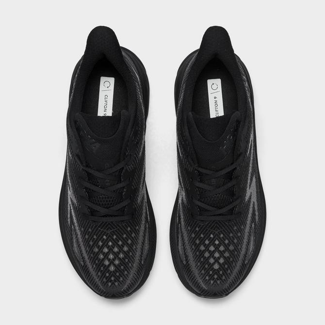 Back view of Men's HOKA Clifton 9 Running Shoes in Black/Black Click to zoom