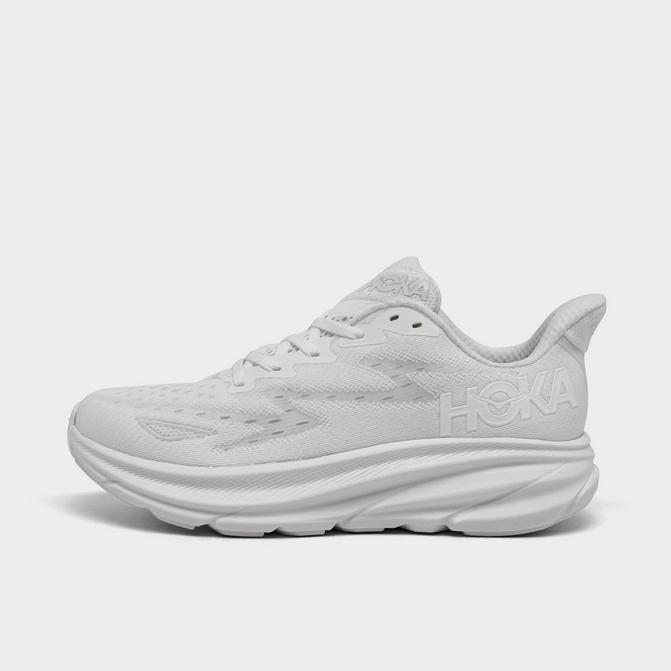 Right view of Women's HOKA Clifton 9 Running Shoes in White/White Click to zoom