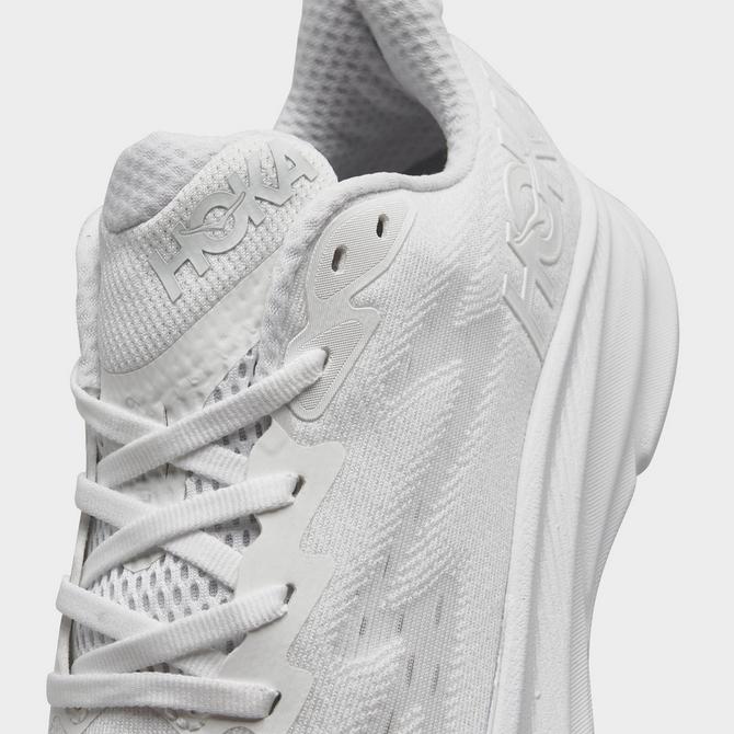 Front view of Women's HOKA Clifton 9 Running Shoes in White/White Click to zoom