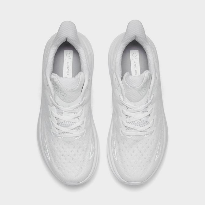 Back view of Women's HOKA Clifton 9 Running Shoes in White/White Click to zoom