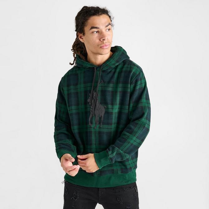 Black Hoodie Men Hooded Collar Hoodies Pullover Plaid Print Green Xxxl 