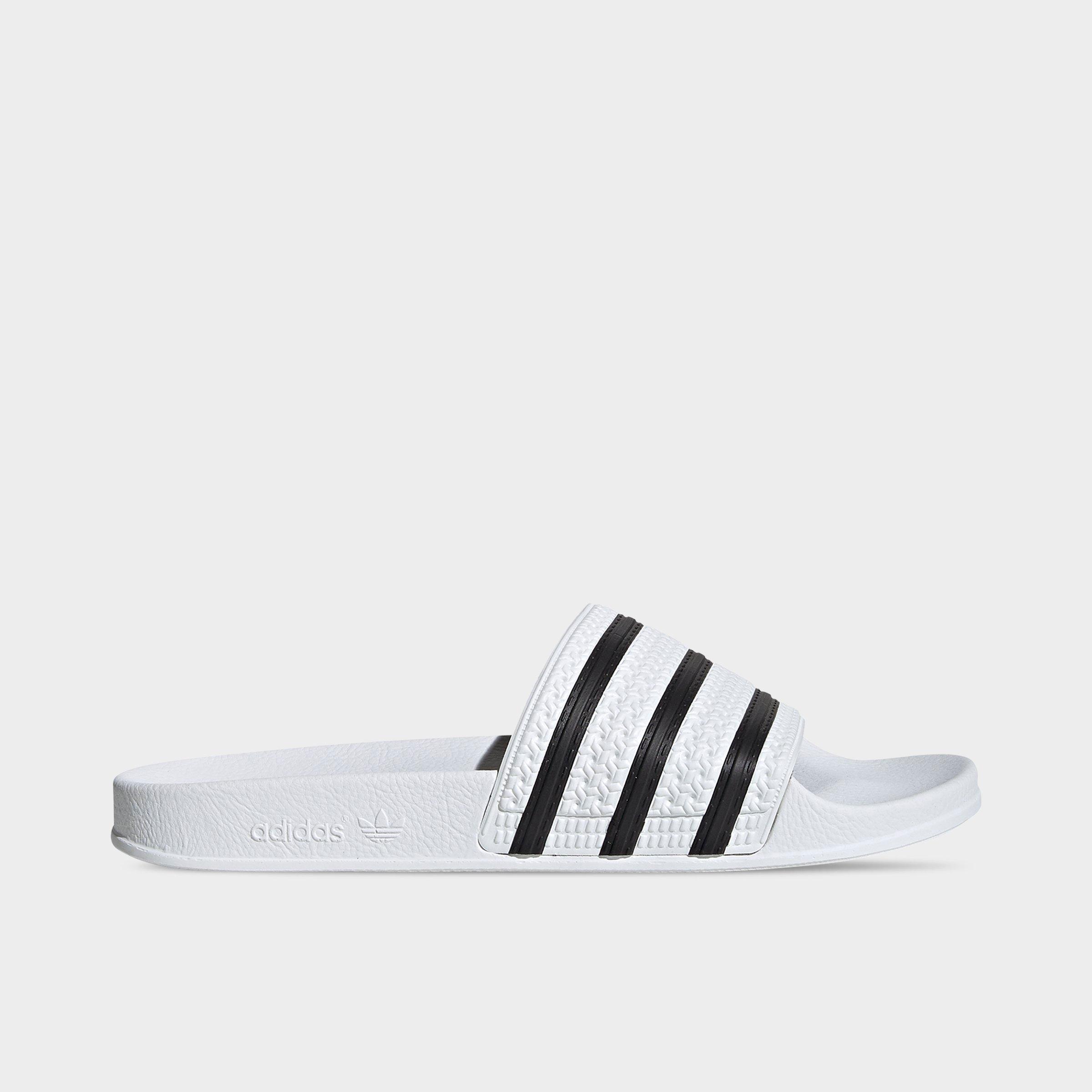 black and white adilette slides