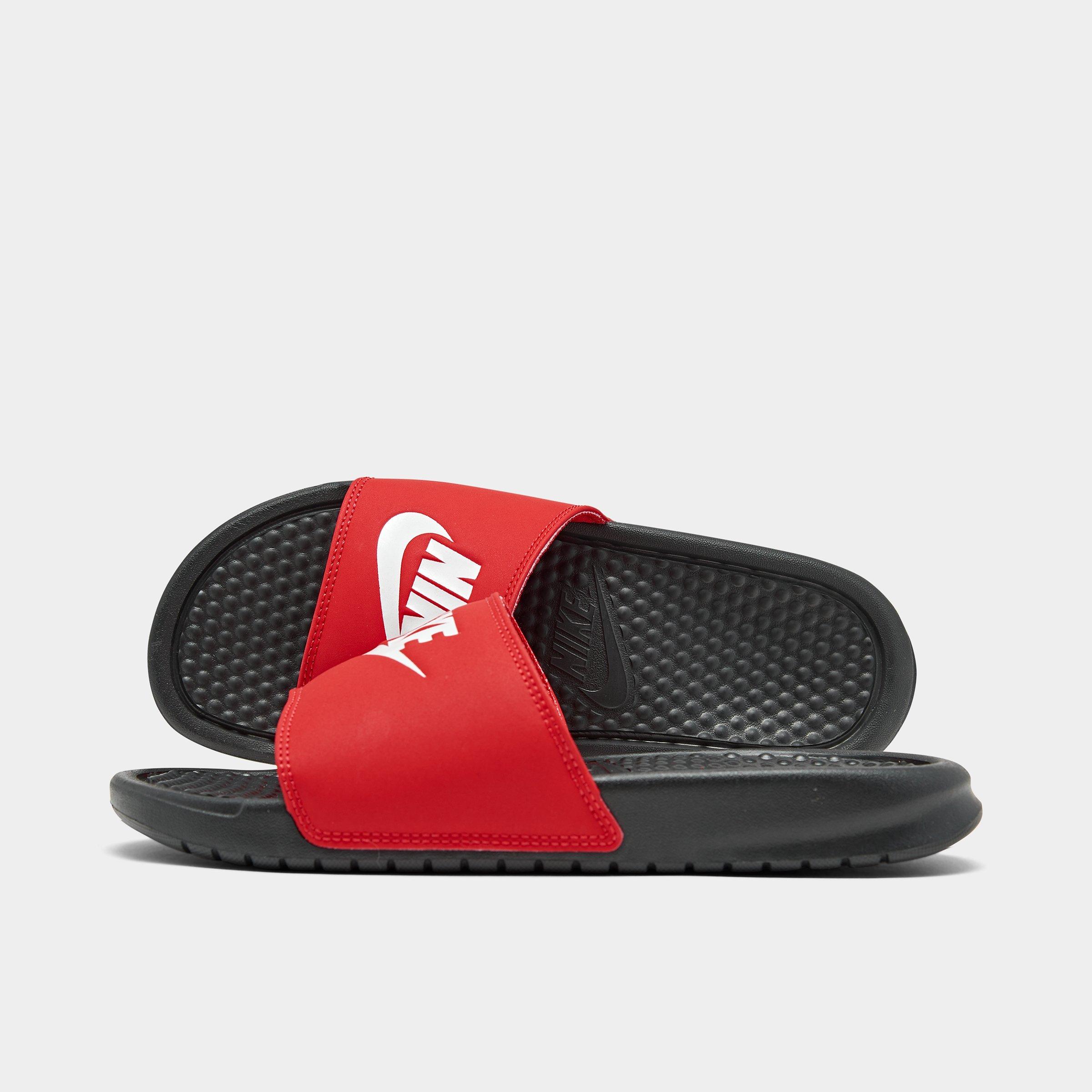 nike slides black red