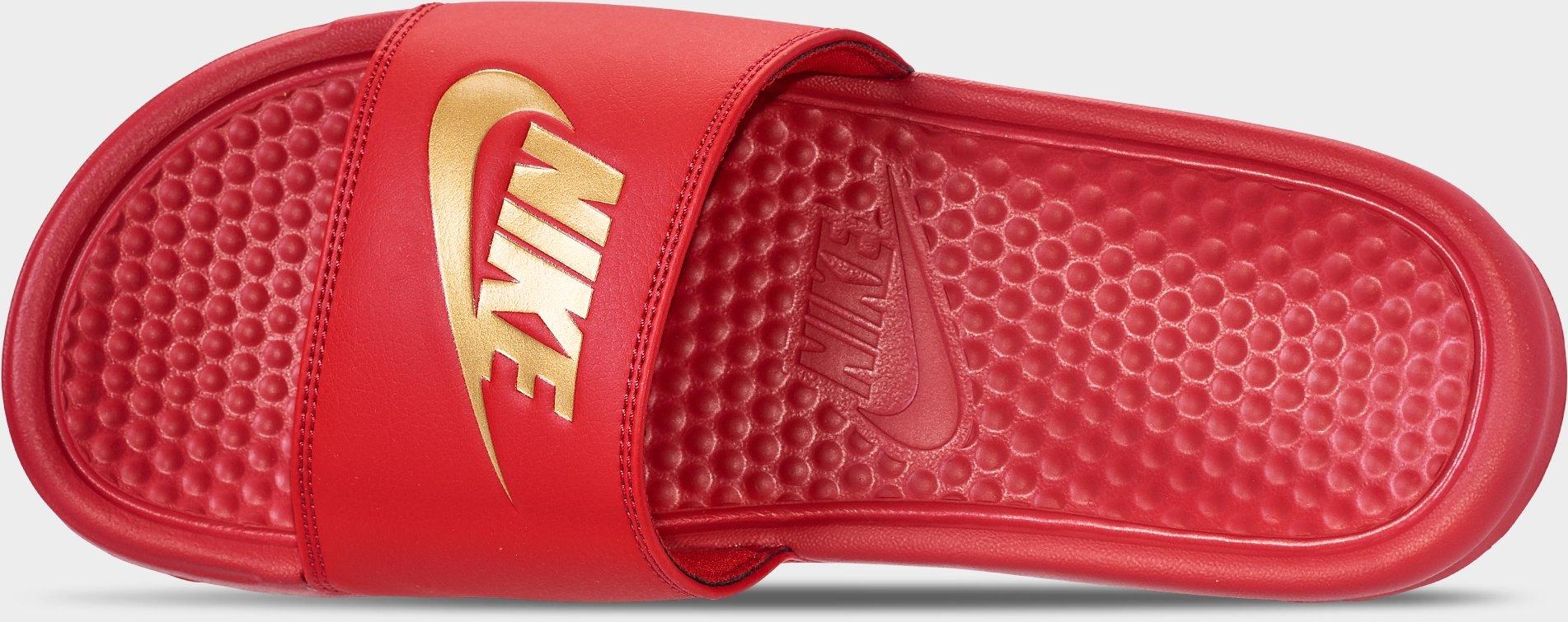 nike benassi slides burgundy and gold