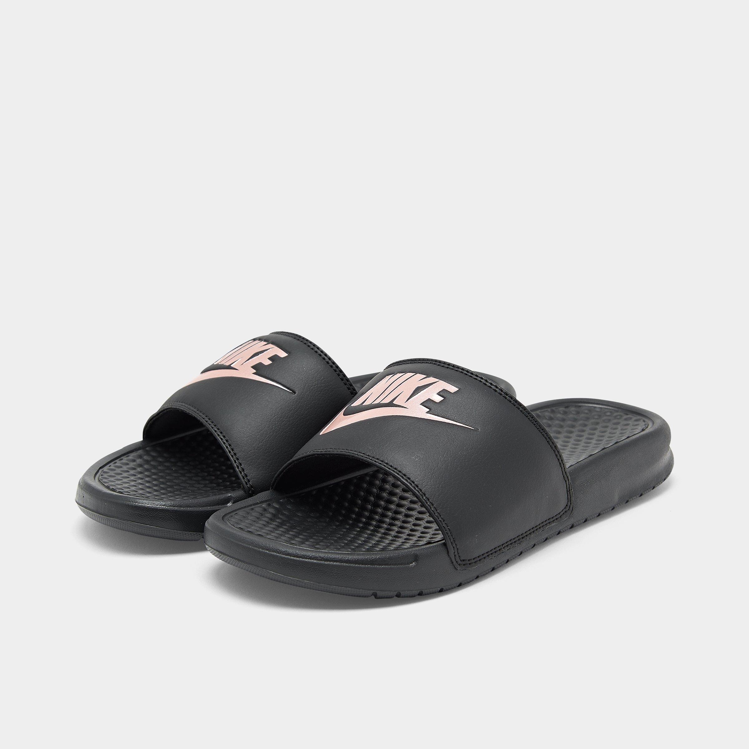 rose gold and black nike slides