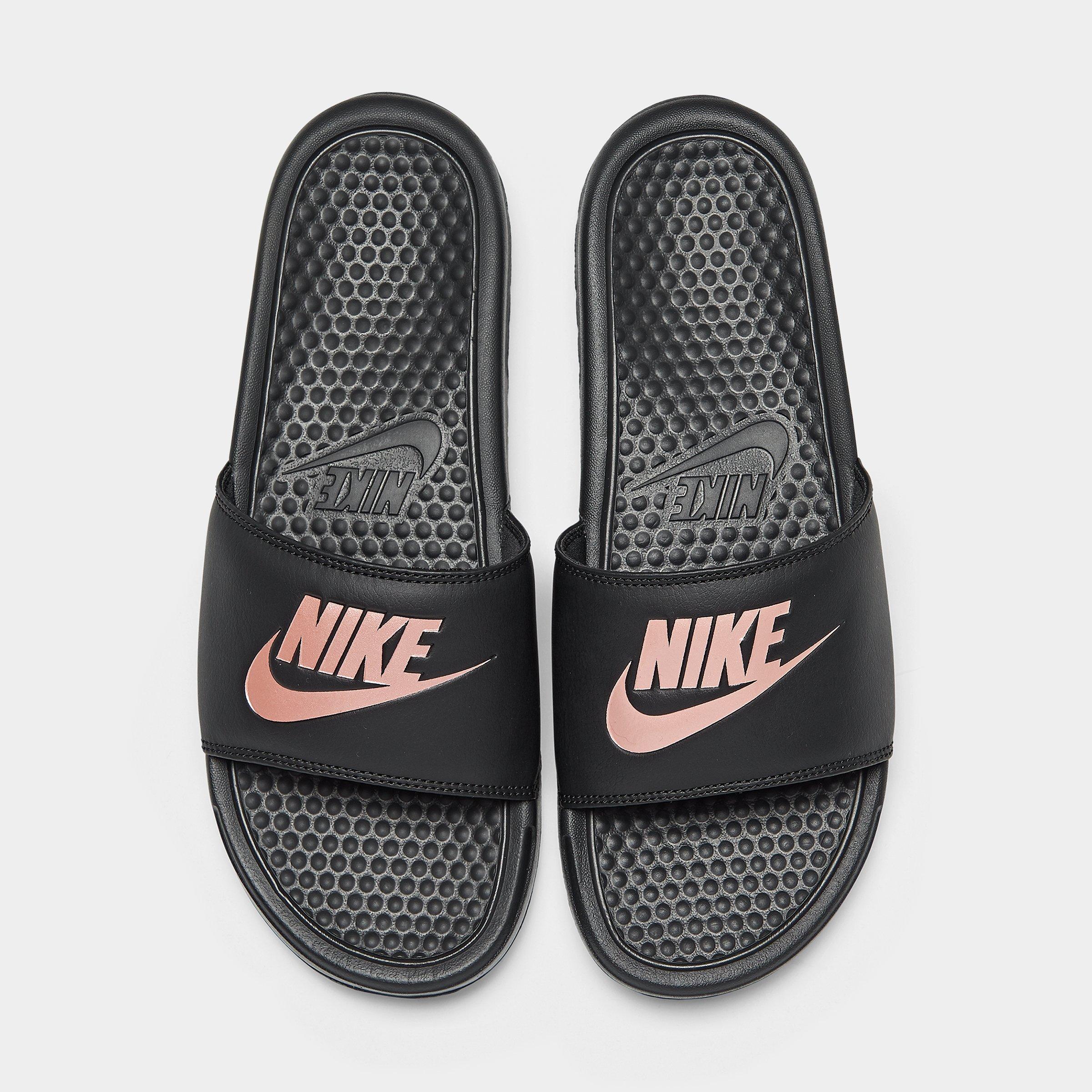 nike benassi rose gold slides