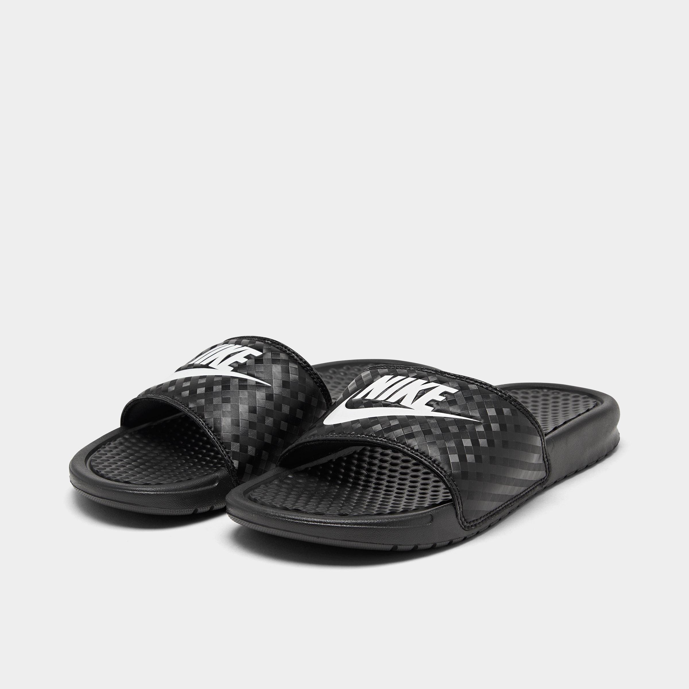 nike benassi black and white slides