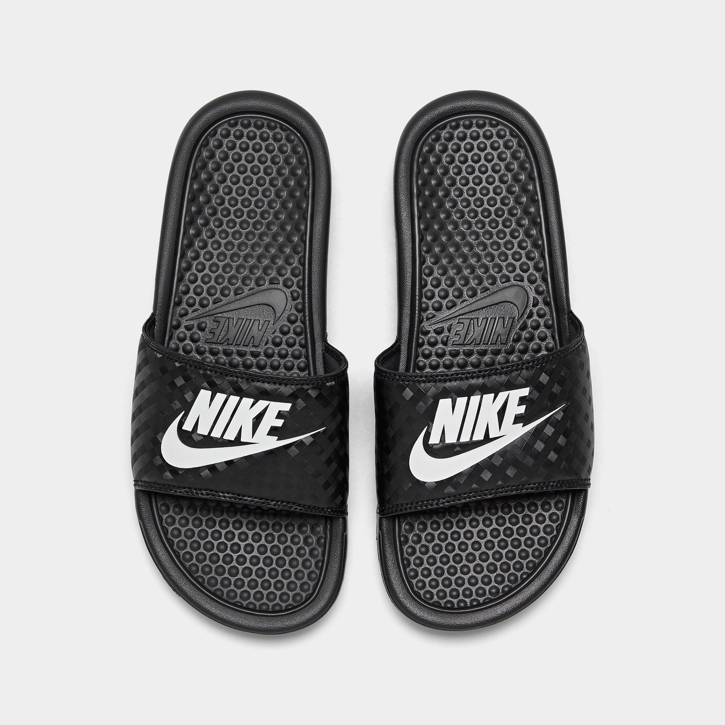 nike benassi slides women's black and white