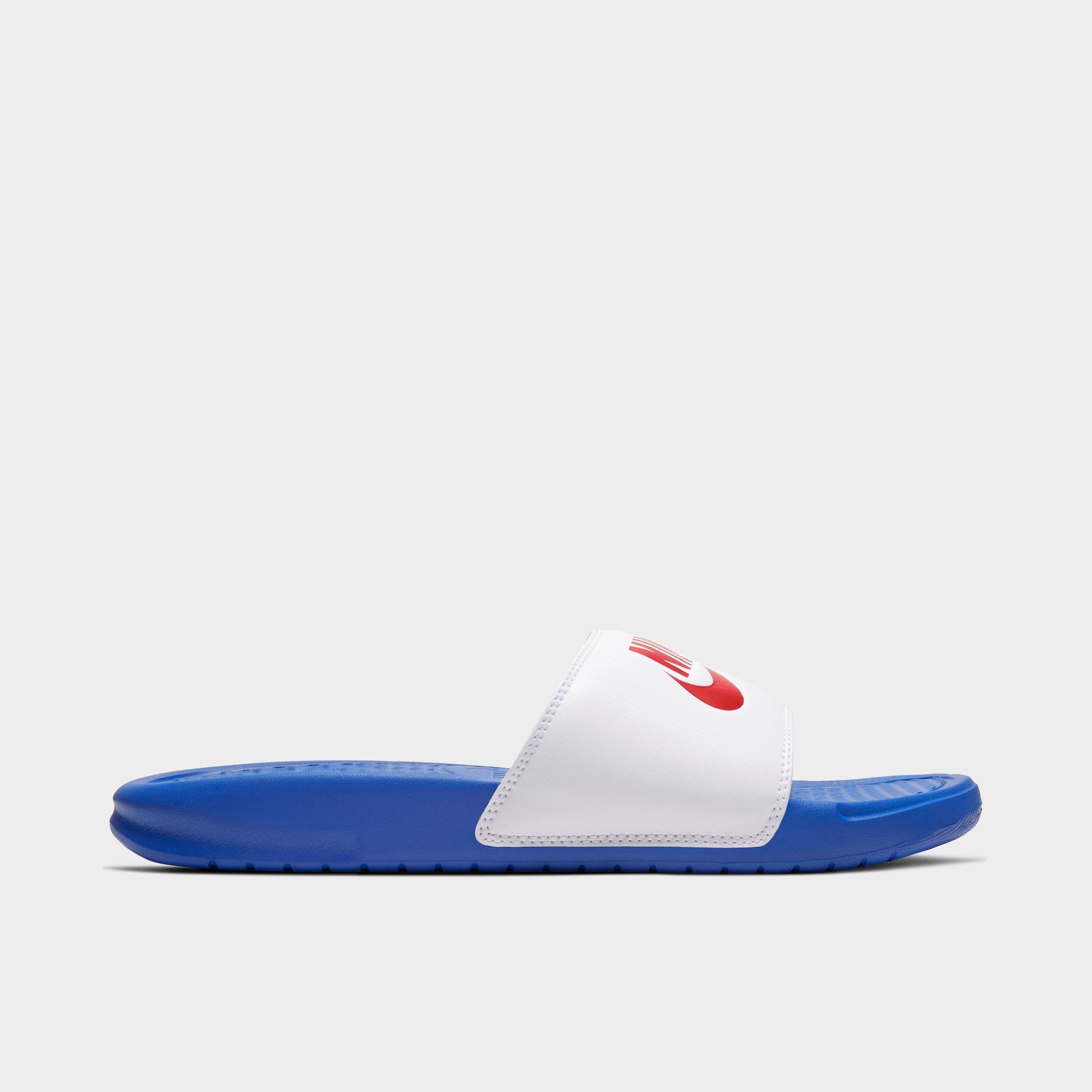 blue nike benassi swoosh golden check slides