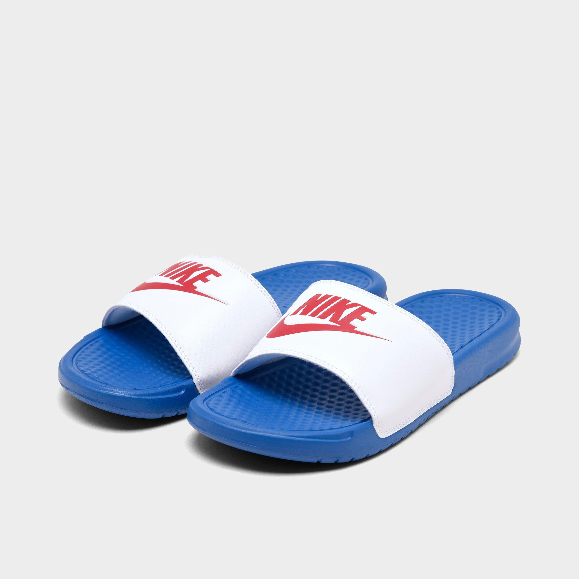 blue nike benassi swoosh golden check slides