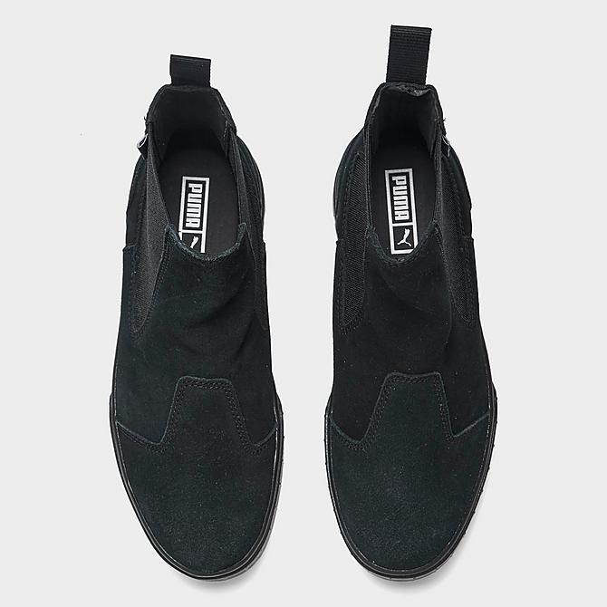 Back view of Women's Puma Mayze Suede Platform Chelsea Boots in Puma Black Click to zoom