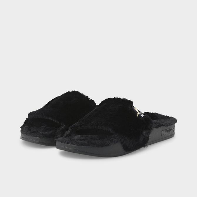 black puma furry slides