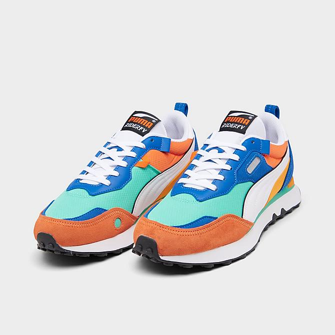 Three Quarter view of Men's Puma Rider Future Vintage Casual Shoes in Biscay Green/Vibrant Orange Click to zoom
