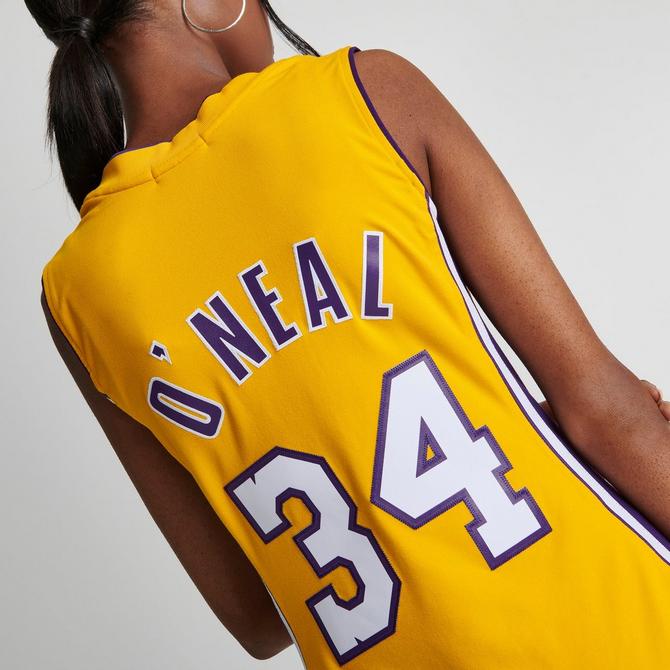 Mitchell and Ness Women's Los Angeles Lakers 1999 Shaquille O'Neal Dress in Yellow/Yellow Size XL | Polyester/Spandex/Jersey