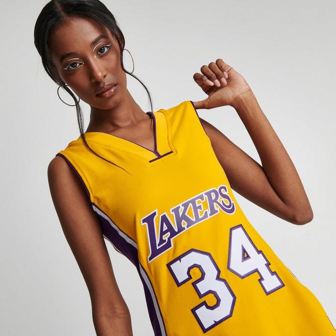 Mitchell and Ness Women's Los Angeles Lakers 1999 Shaquille O'Neal Dress in Yellow/Yellow Size Medium | Polyester/Spandex/Jersey