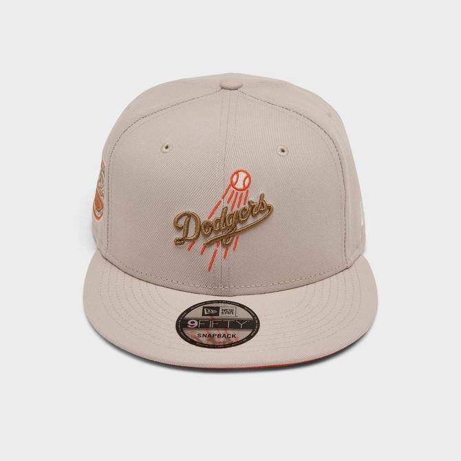 New Era Flat Brim Orange Logo 9FIFTY Side Patch Los Angeles Dodgers MLB  Beige Snapback Cap