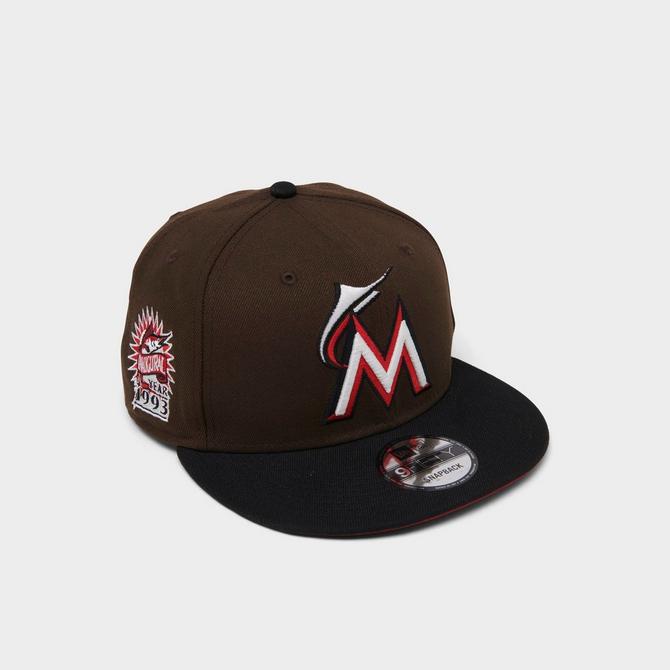 New Era 9Fifty MLB Florida Marlins Black Leather Brim Hat Size M/L  Adjustable
