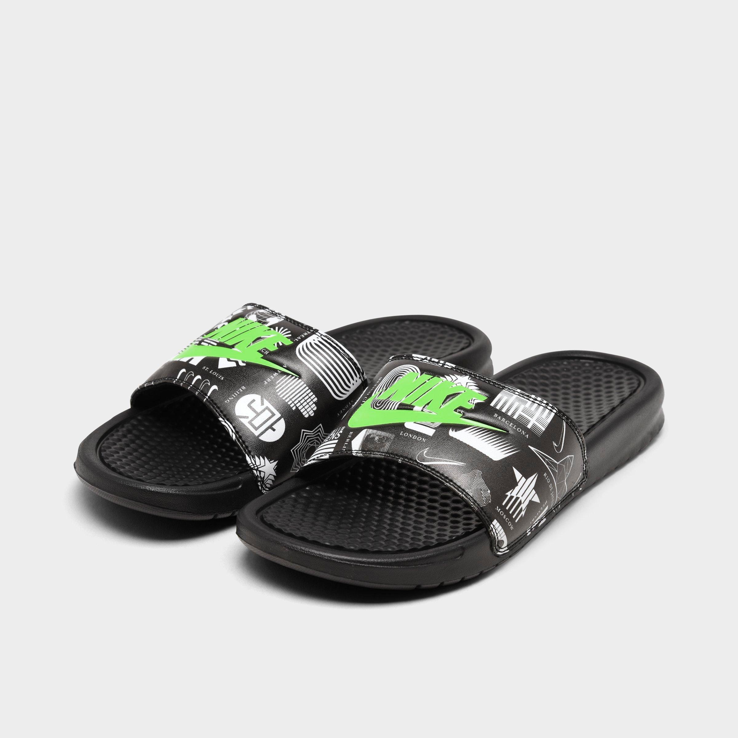 black and green nike slides