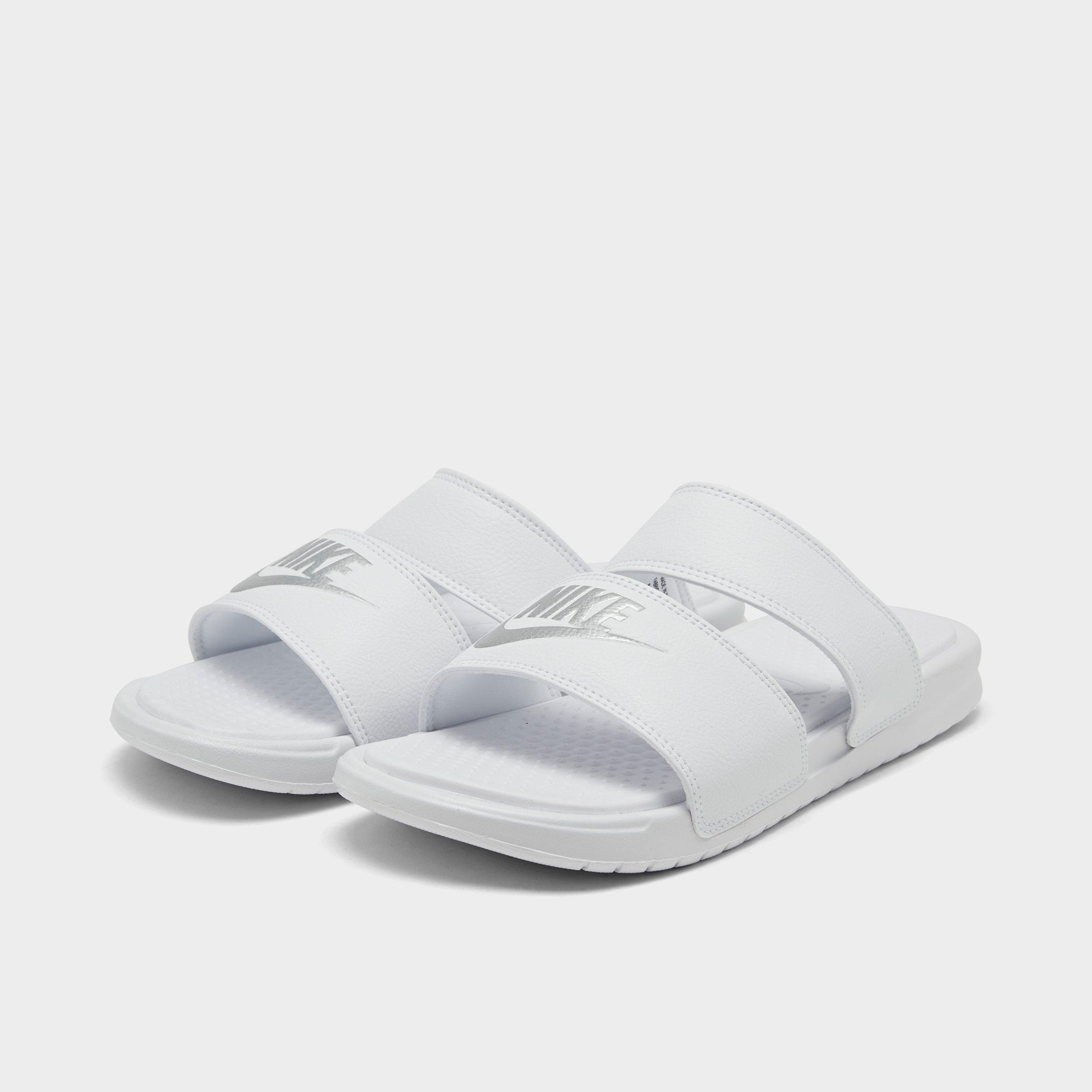 white nike benassi duo slides