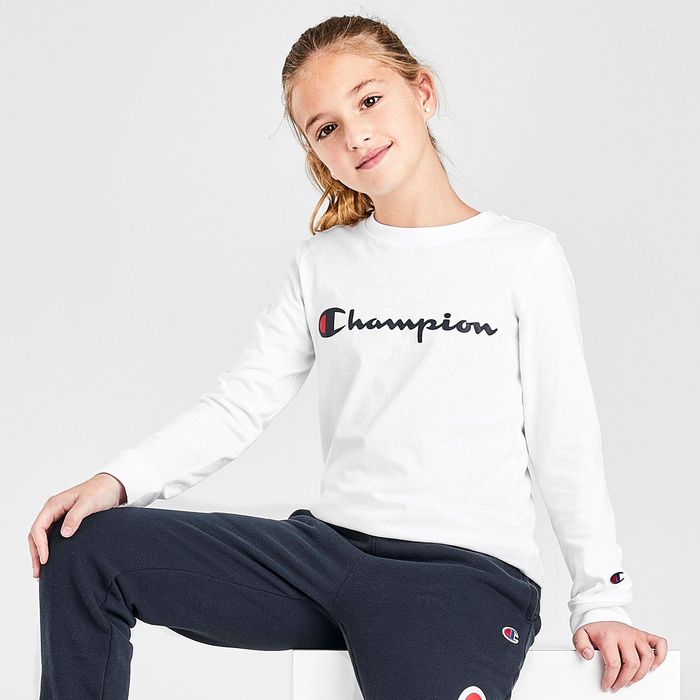 champion script sleeve white long sleeve t-shirt