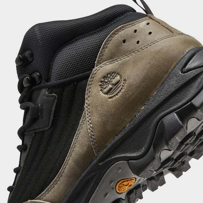 Front view of Men's Timberland Mt. Maddsen Mid Waterproof Hiking Boots in Black/Grey Click to zoom