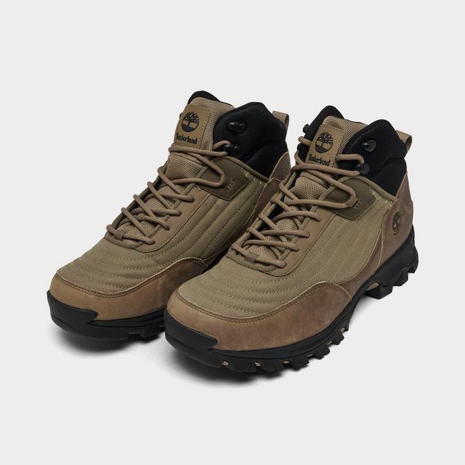 Three Quarter view of Men's Timberland Mt. Maddsen Mid Waterproof Hiking Boots in Beige Mesh Click to zoom