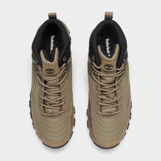 Back view of Men's Timberland Mt. Maddsen Mid Waterproof Hiking Boots in Beige Mesh Click to zoom