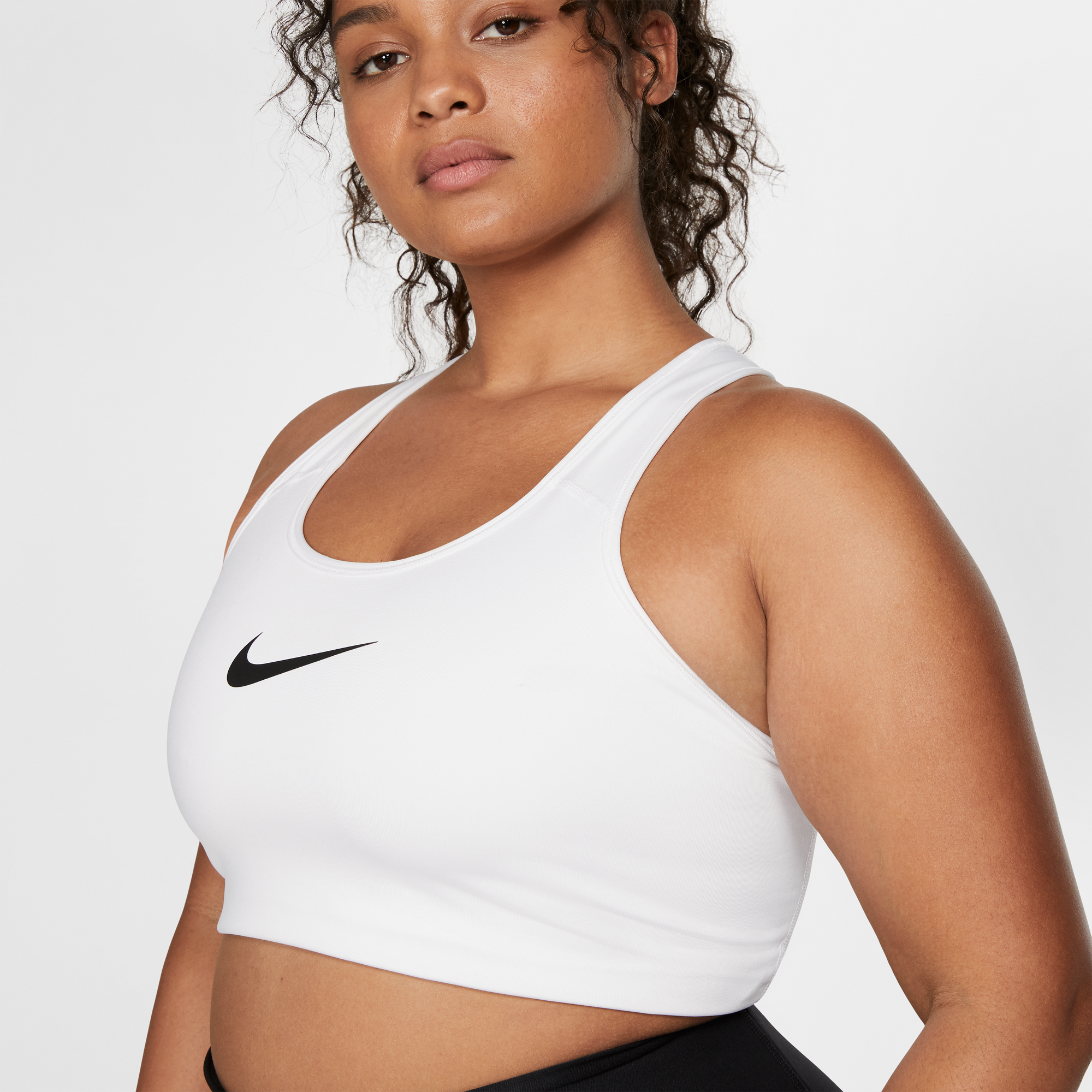 nike swoosh sports bra white