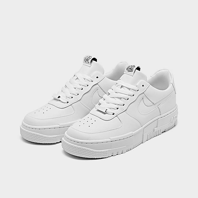 Three Quarter view of Women's Nike Air Force 1 Pixel Casual Shoes in White/Black/Sail Click to zoom