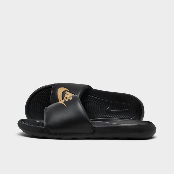 Nike sandals black and gold best sale