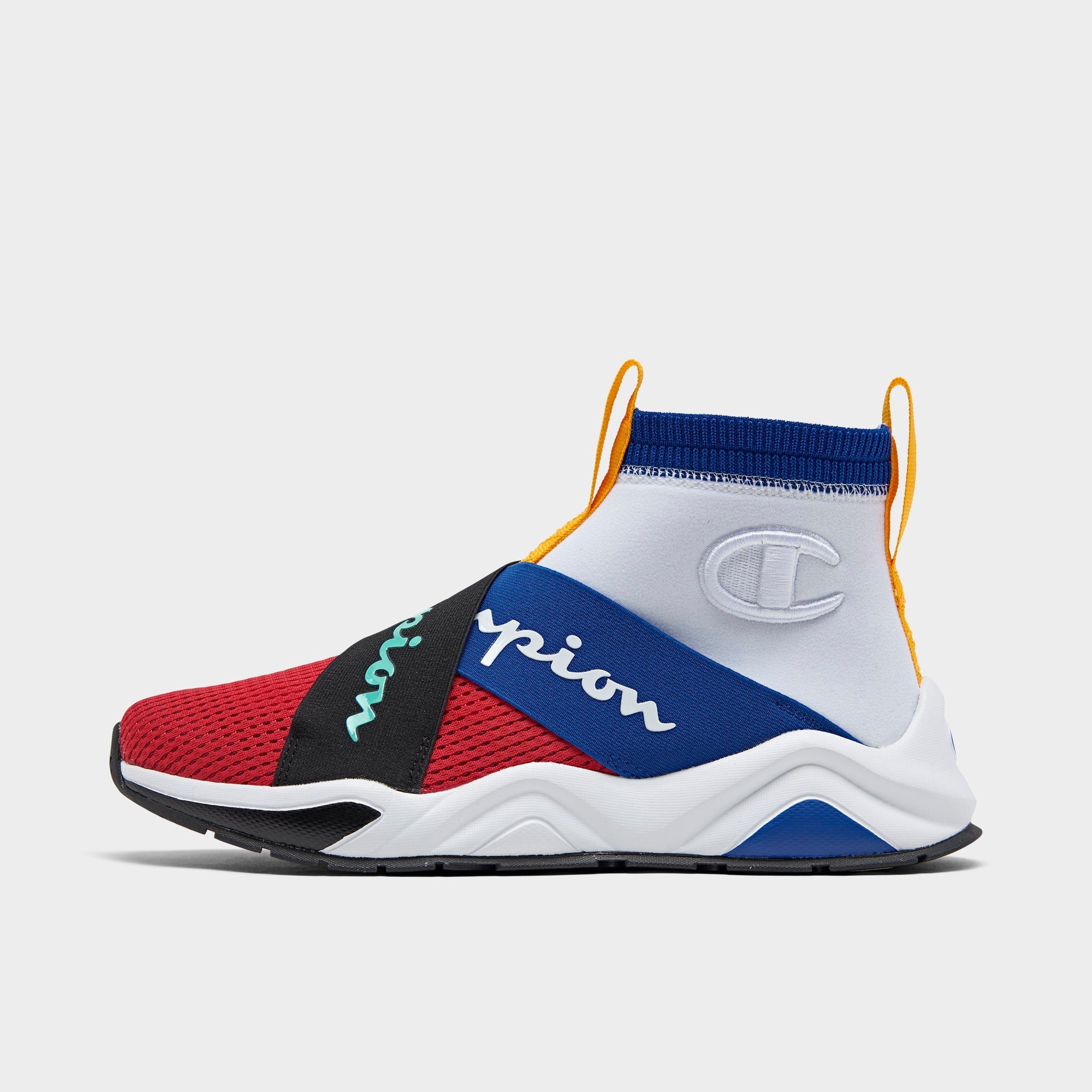 red and blue champion shoes